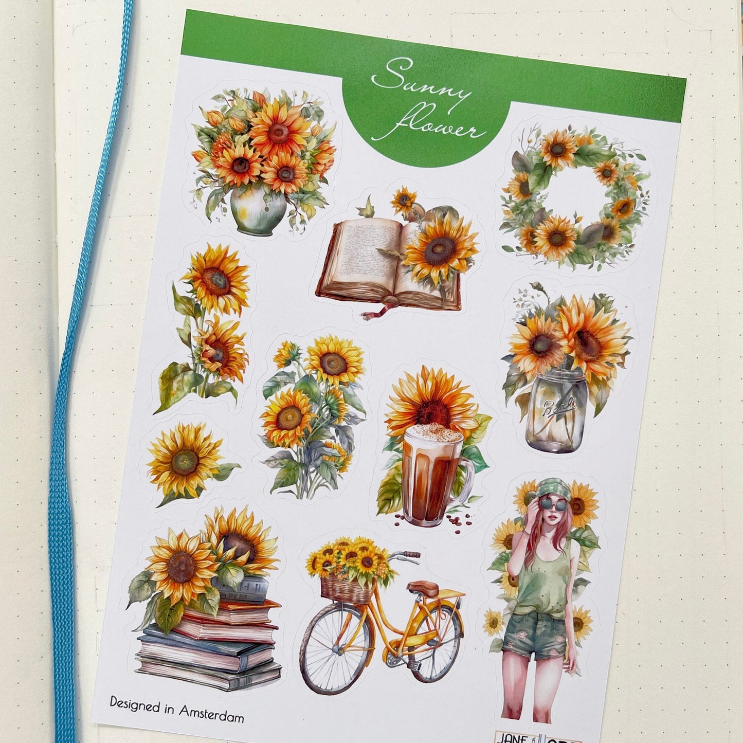 B-Grade Sunflowers bujo sticker sheet