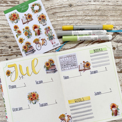 B-Grade Sunflowers bujo sticker sheet