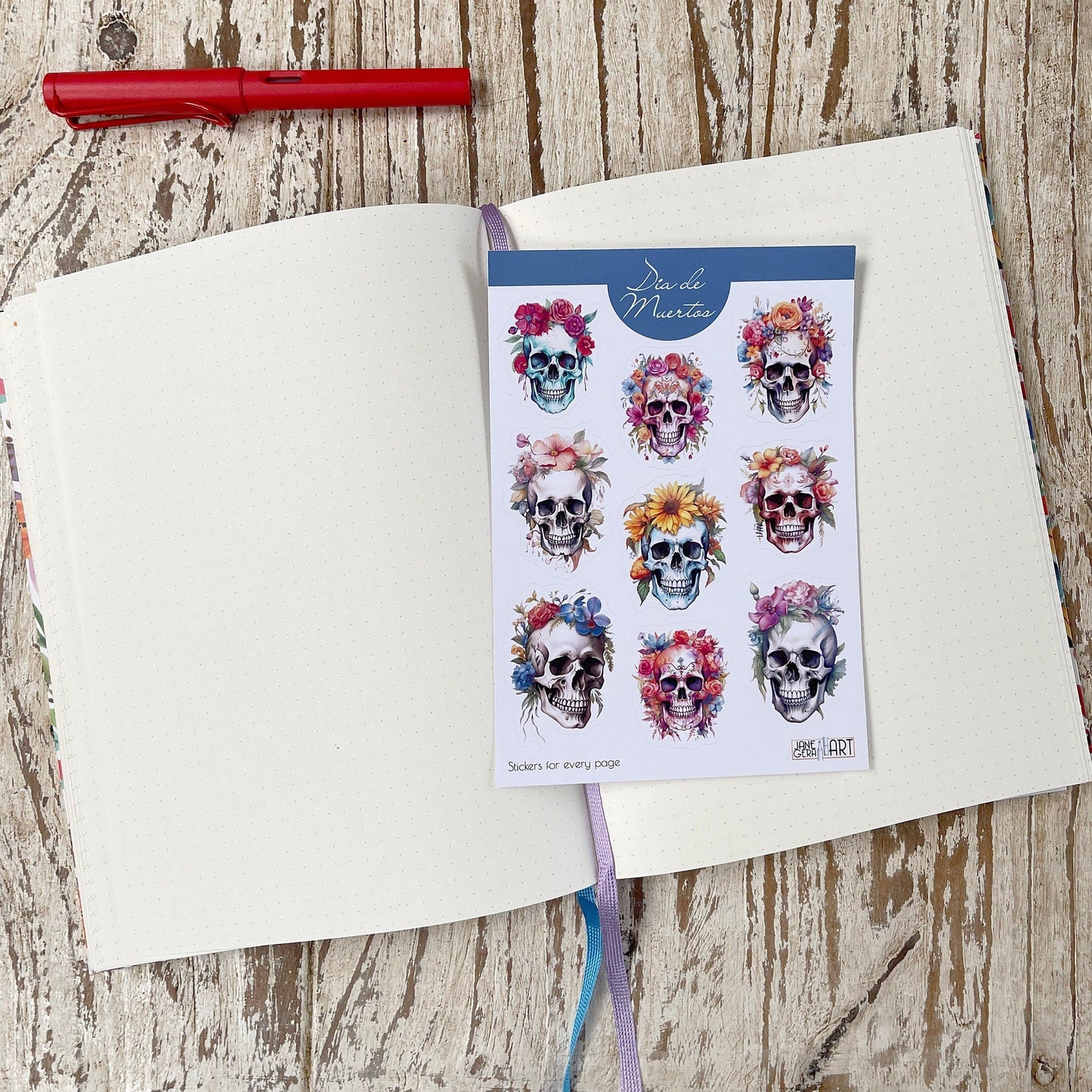 B-Grade Floral skull bujo stickers Halloween sticker