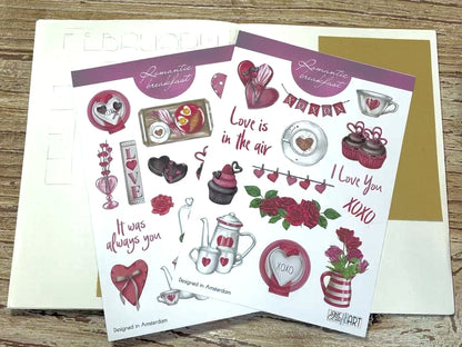 Romantisch ontbijt Valentijnsdag bujo stickers set