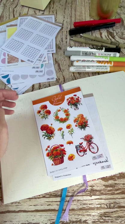 Marigold sticker sheet Floral stickers for planning and journaling