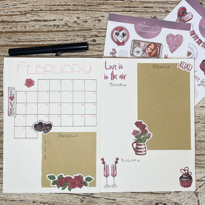 Romantic breakfast Valentine's Day bujo stickers set