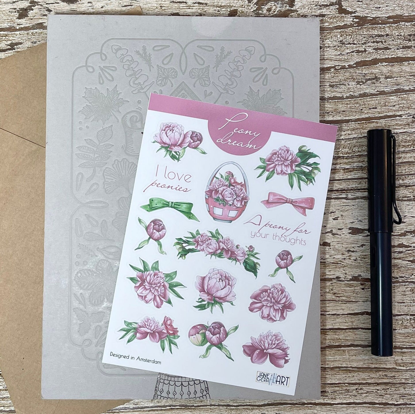 Peony flower planner stickers