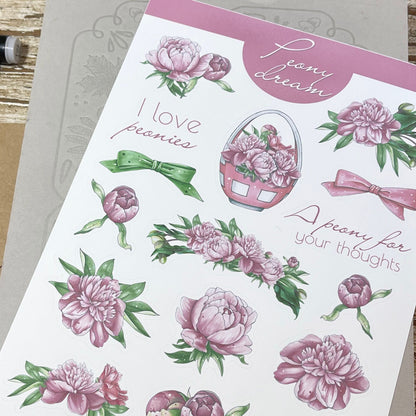 Peony flower planner stickers