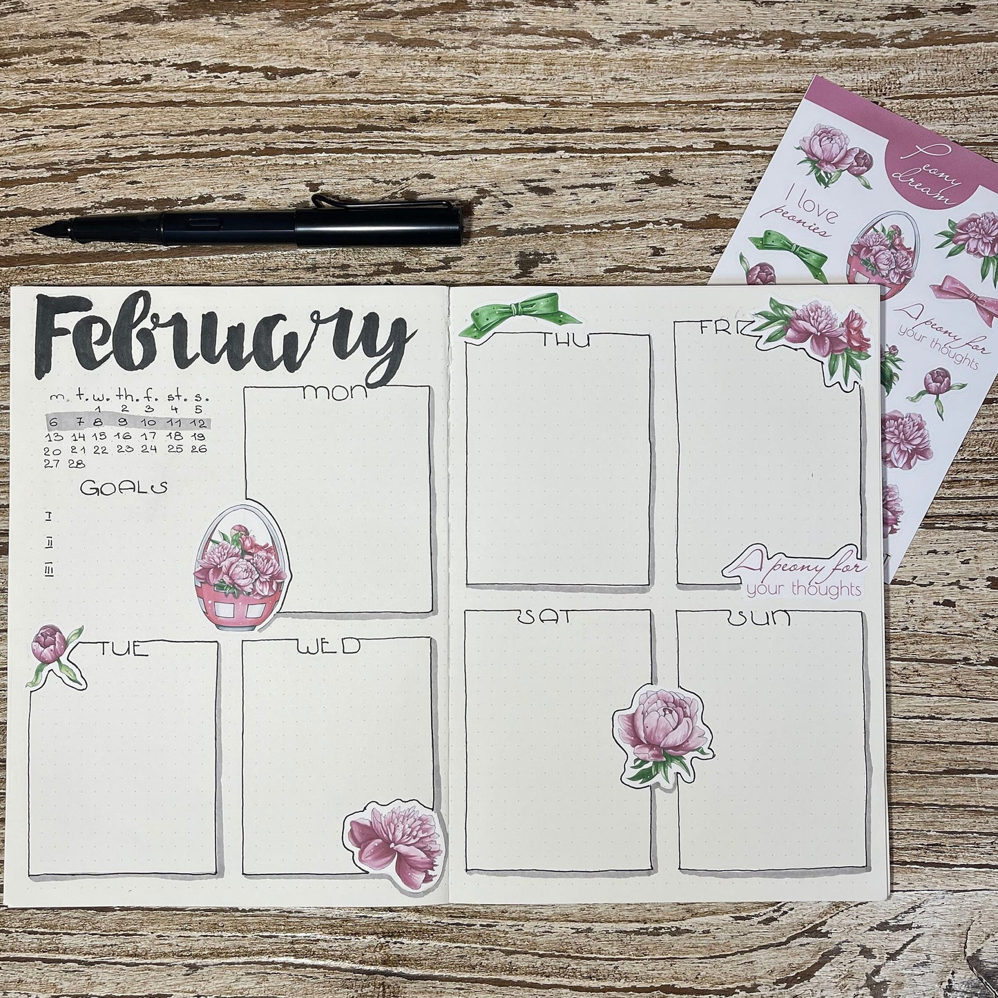 Peony flower planner stickers