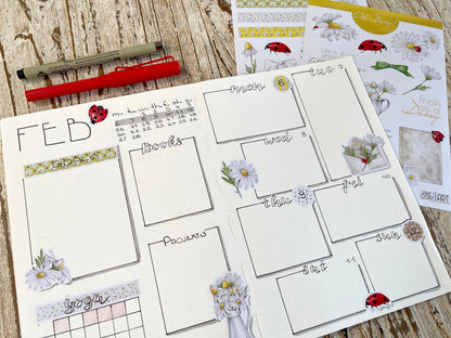 Daisy flower bujo stickers set