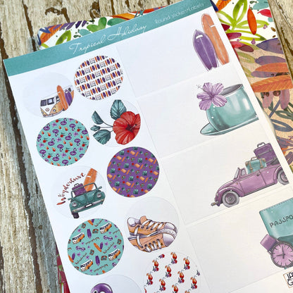 Tropical planner sticker set Washi stripes, Dots and Labels