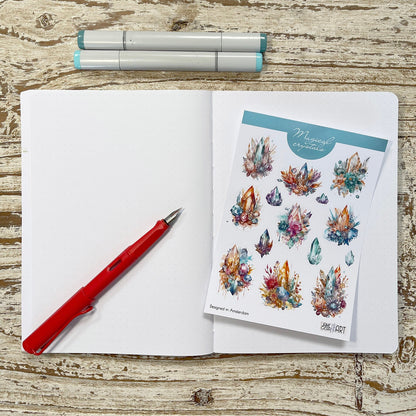 Magische kristallen stickers Gouden en blauwe stickers voor journaling