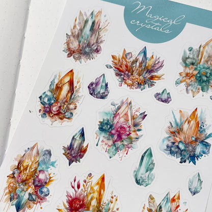 Magische kristallen stickers Gouden en blauwe stickers voor journaling