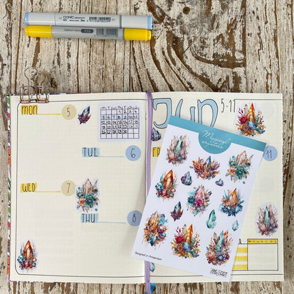 Magische kristallen stickers Gouden en blauwe stickers voor journaling