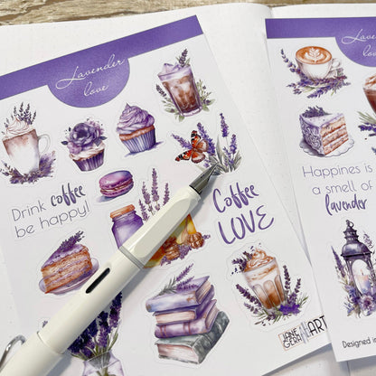 Lavender coffee stickers Summer sticker set