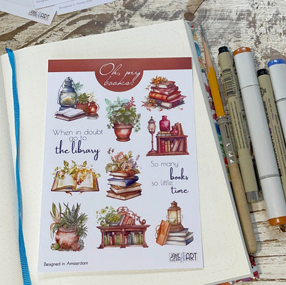 Old books planner stickers Bookworm bujo sticker sheet