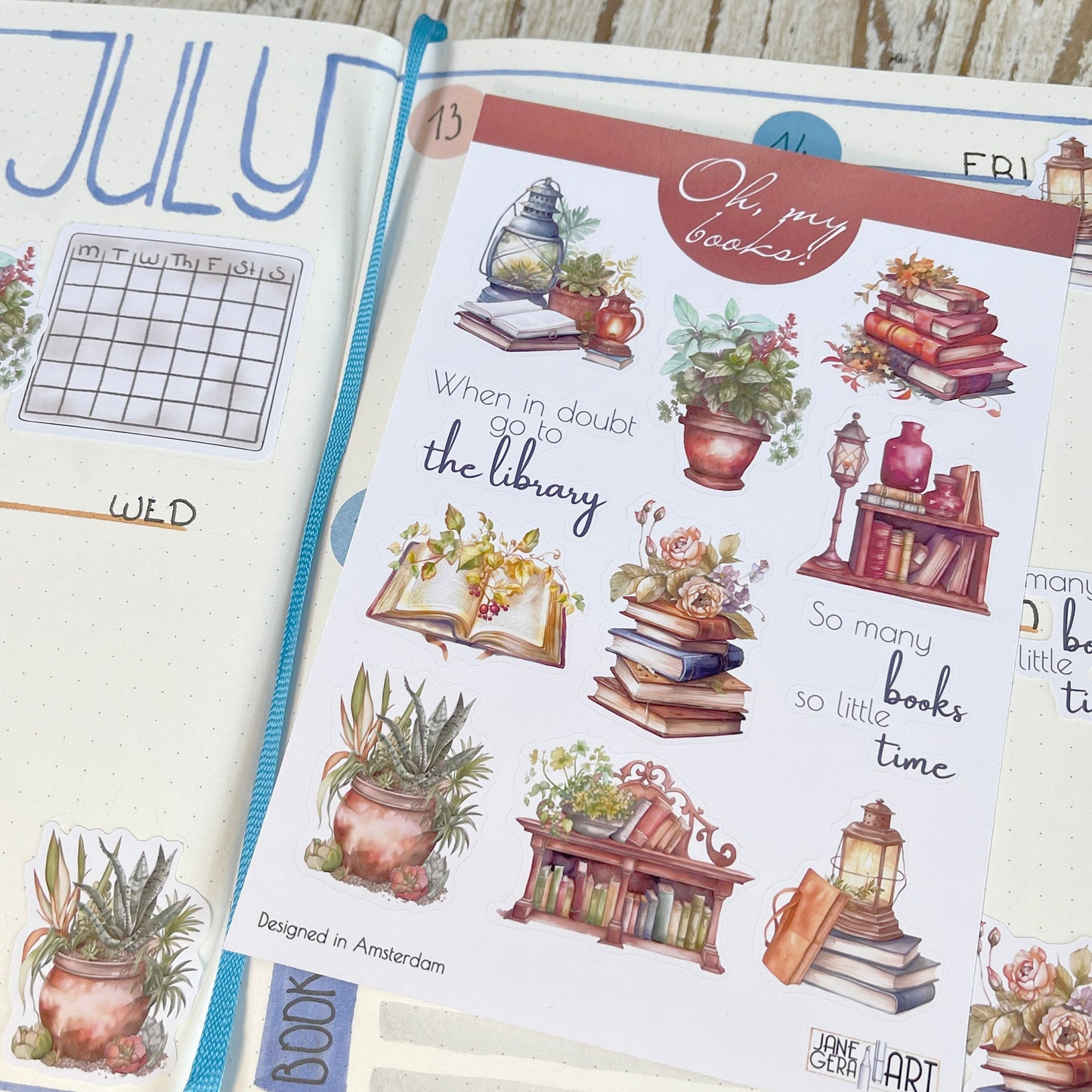 Old books planner stickers Bookworm bujo sticker sheet