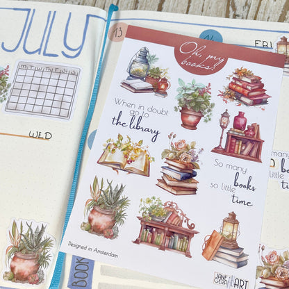 Old books planner stickers Bookworm bujo sticker sheet