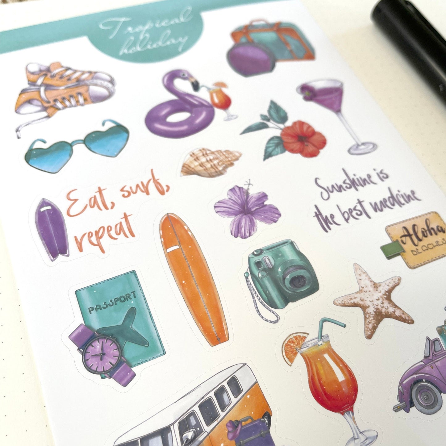 Tropical island planner stickers