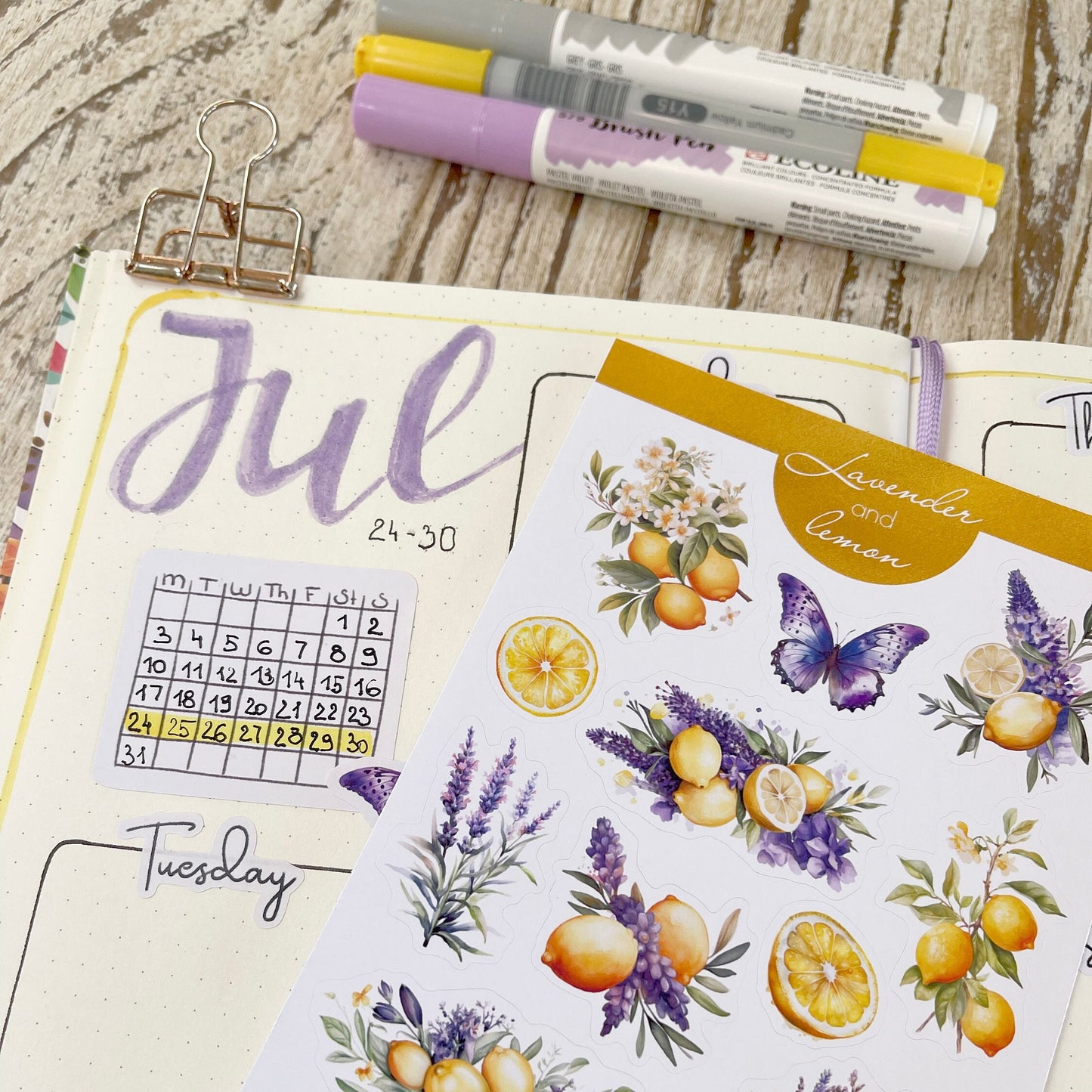 Plannerstickers van lavendel en citroenen