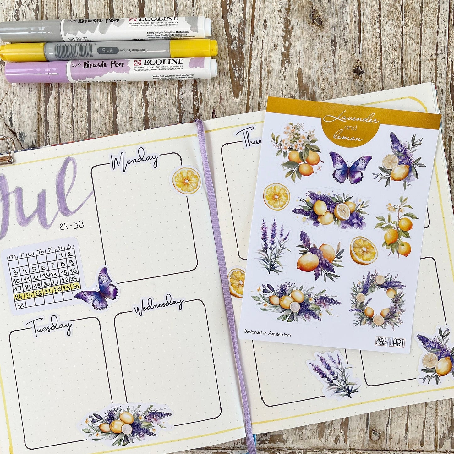 Plannerstickers van lavendel en citroenen