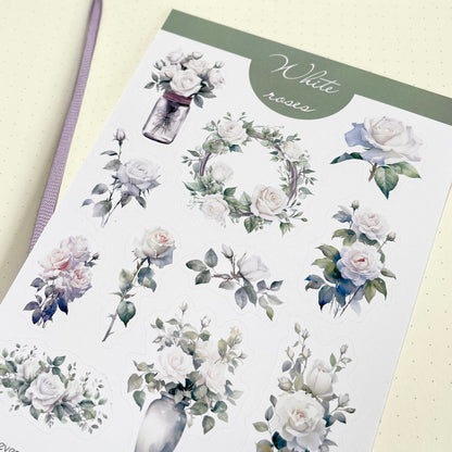 Bujo-stickers van witte rozen