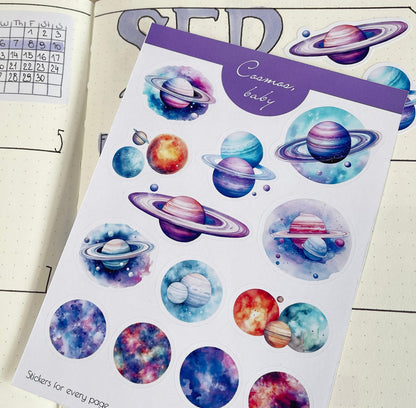 Ruimtestickers Aquarel planeten planner stickers