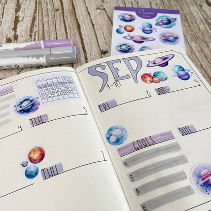 Ruimtestickers Aquarel planeten planner stickers