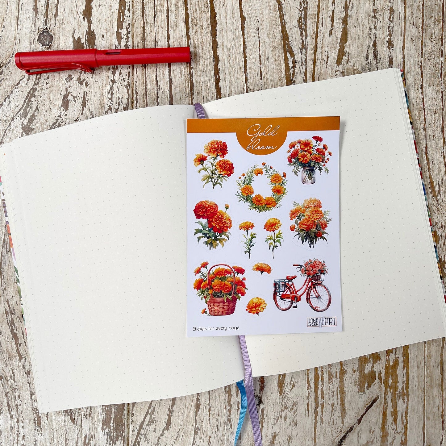 Marigold sticker sheet Floral stickers for planning and journaling