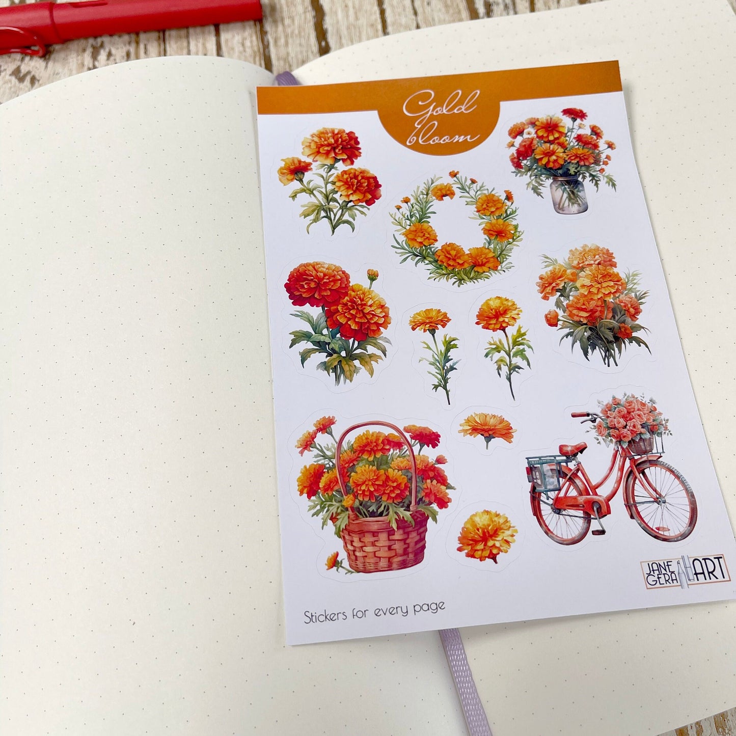 Goudsbloem stickervel Bloemenstickers voor planning en journaling