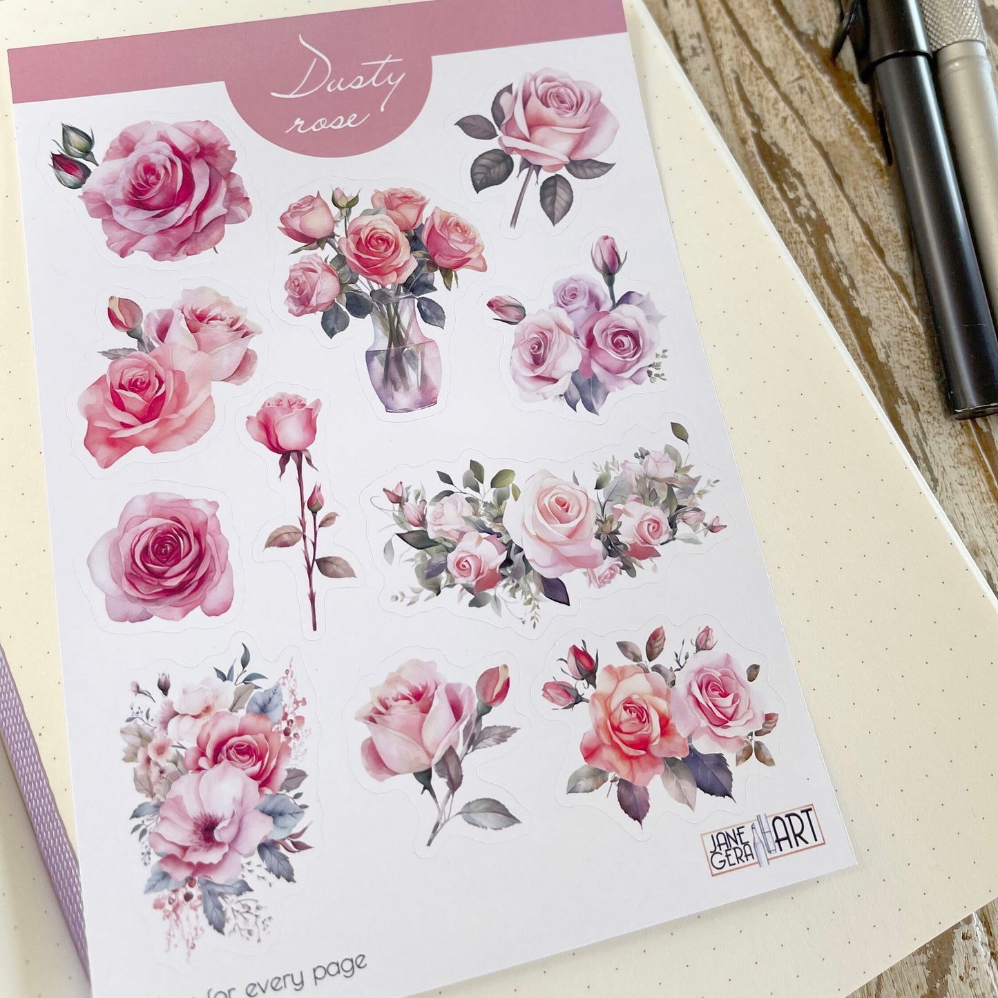 Dusty rose bujo stickervel