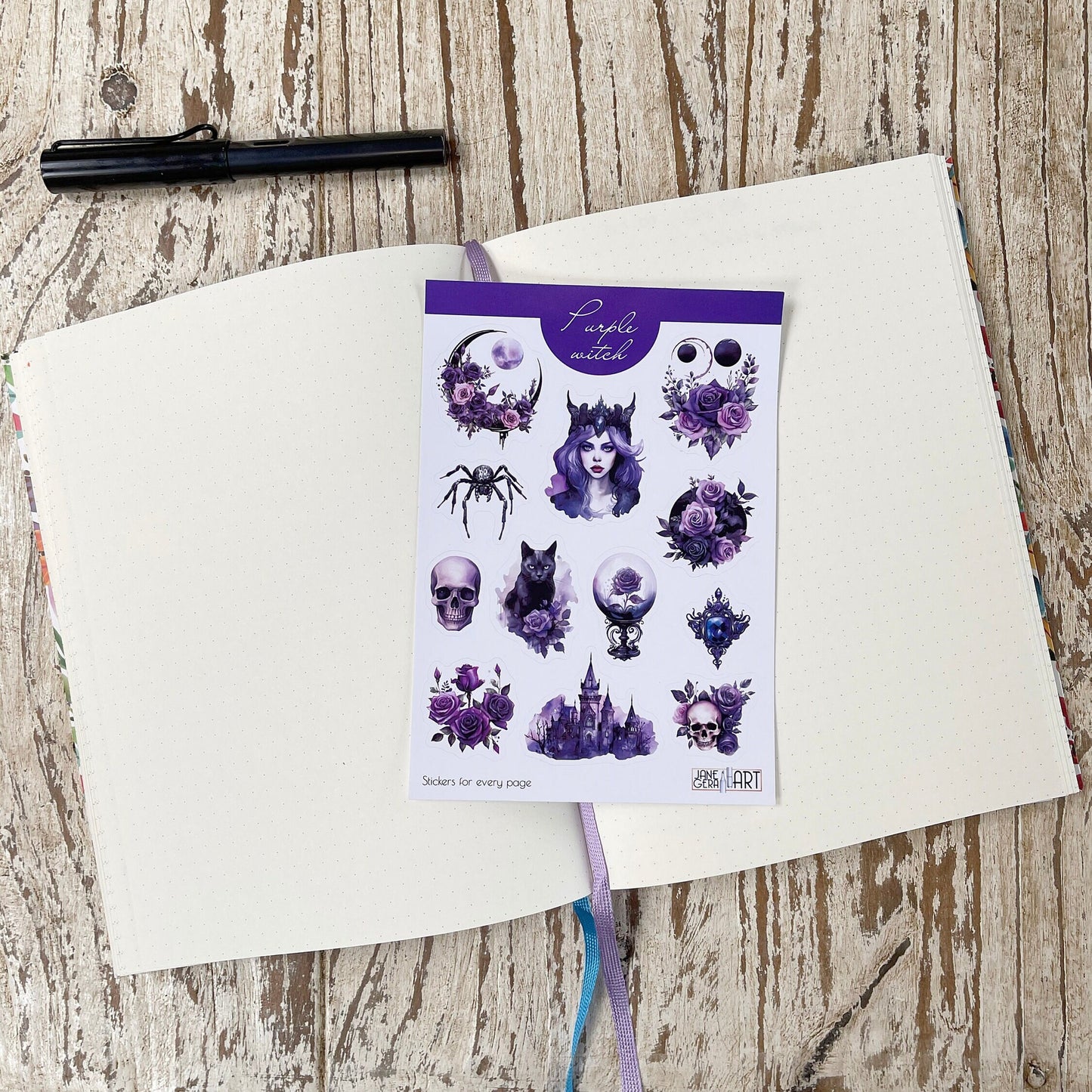 Purple witch bujo stickers Halloween planner stickers