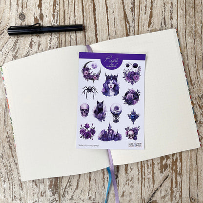 Purple witch bujo stickers Halloween planner stickers