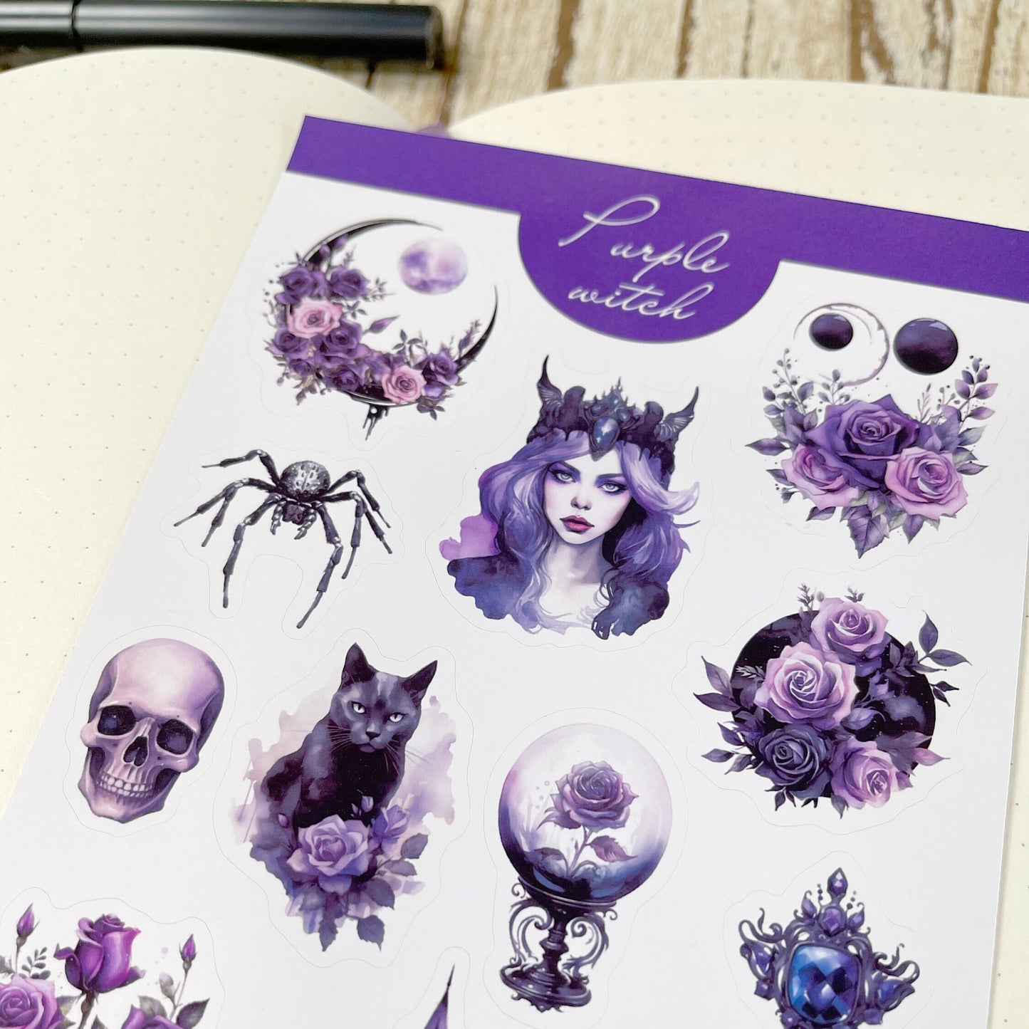 Purple witch bujo stickers Halloween planner stickers