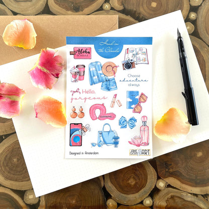 Sky blue fashion travel sticker sheet