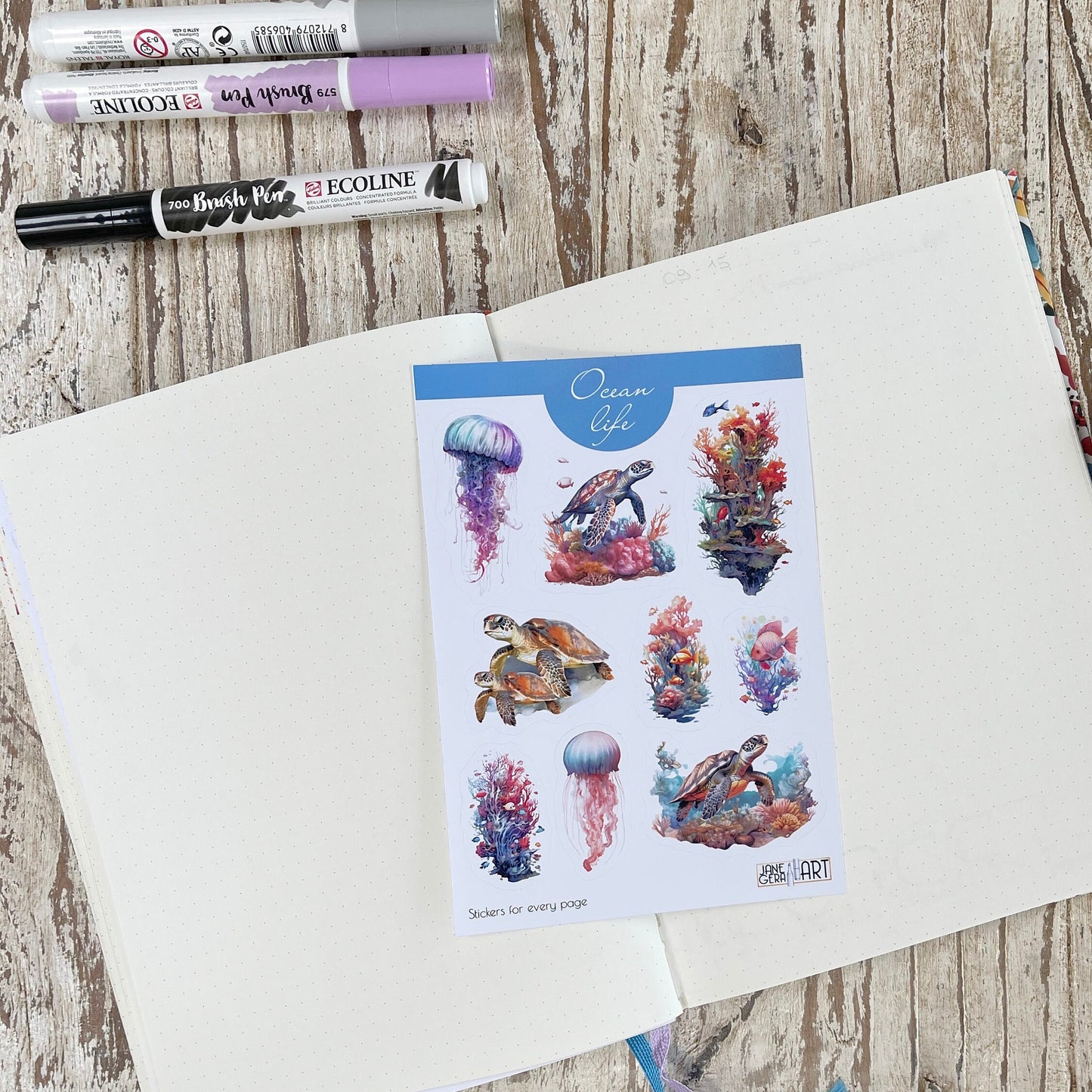 Onder het Sea bujo stickervel Ocean life planner stickers