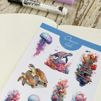 Onder het Sea bujo stickervel Ocean life planner stickers