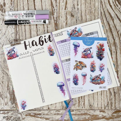 Onder het Sea bujo stickervel Ocean life planner stickers